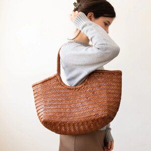 DRAGON DIFFUSION Large Leather Woven Nantucket Tote Bag